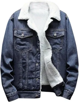 hlysgo Men's Jean Jacket Casual Lapel Sherpa Fleece Lined Thicken Denim Jean Trucker Jacket Coats Slim-Fit Outerwear