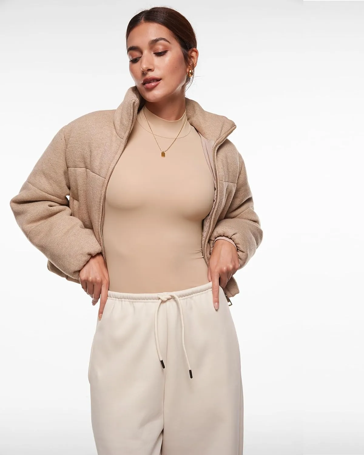 INLYRIC Women's Inbarely Soft Mock Turtleneck Double Lined Long Sleeve Tops Going Out Slim Fitted Sexy Trendy T-Shirts