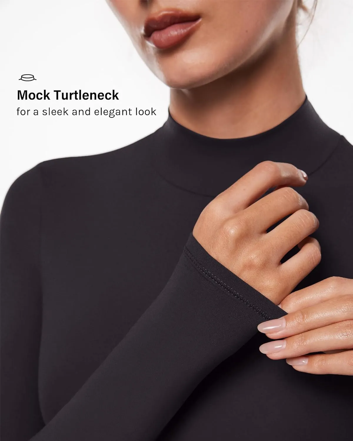 INLYRIC Women's Inbarely Soft Mock Turtleneck Double Lined Long Sleeve Tops Going Out Slim Fitted Sexy Trendy T-Shirts