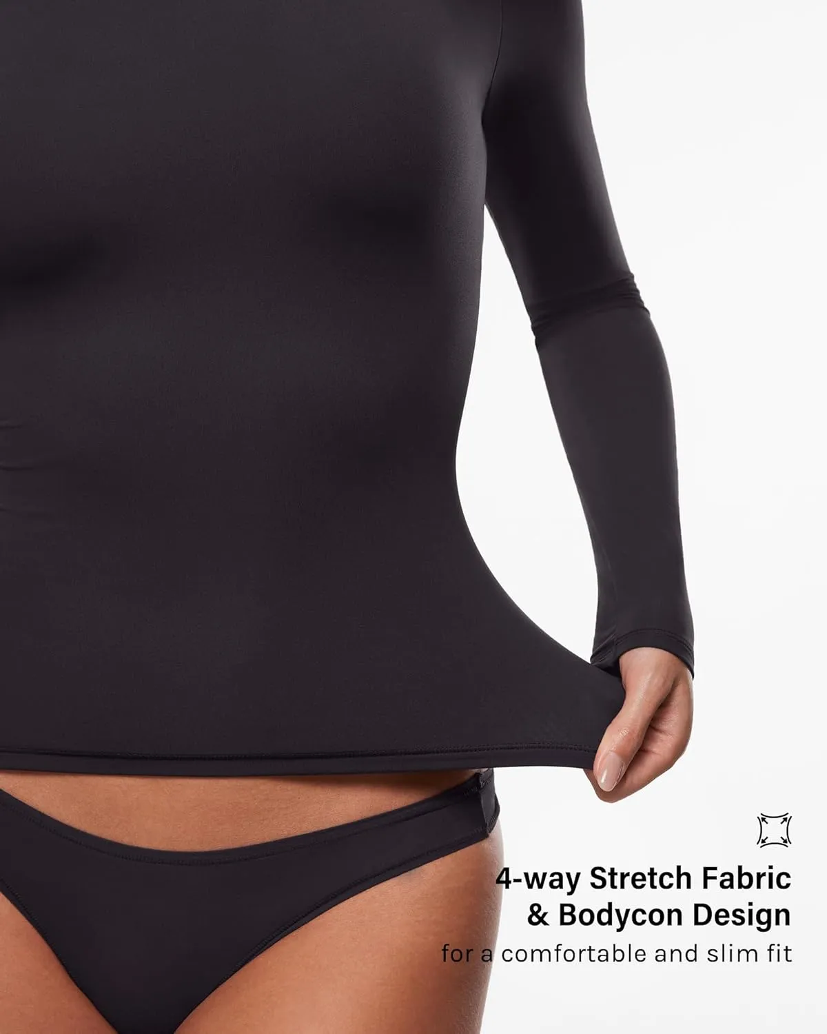 INLYRIC Women's Inbarely Soft Mock Turtleneck Double Lined Long Sleeve Tops Going Out Slim Fitted Sexy Trendy T-Shirts