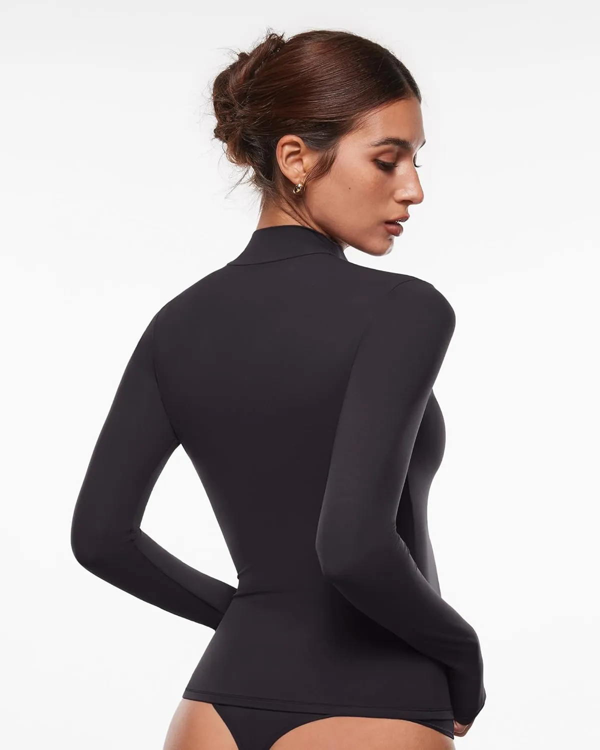 INLYRIC Women's Inbarely Soft Mock Turtleneck Double Lined Long Sleeve Tops Going Out Slim Fitted Sexy Trendy T-Shirts