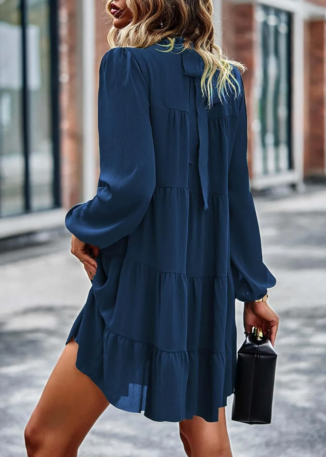 KIRUNDO Women Spring Long Sleeve Ruffle Mock Neck Tiered Mini Babydoll Dress 2025 Casual Summer Flowy Swing Tunic Shift Dress