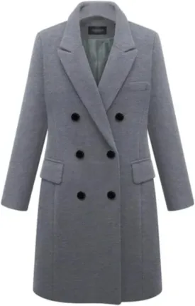Lu's Chic Women's Elegant Peak Lapel Over Coat Double Breasted Trench Coat Slim Fit Fashion Dressy Casual Long Outerwear