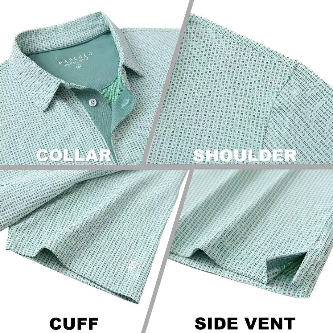 M MAELREG Mens Polo Shirts Short Sleeve Dry Fit Jacquard Performance Moisture Wicking Casual Pocket Golf Shirts for Men