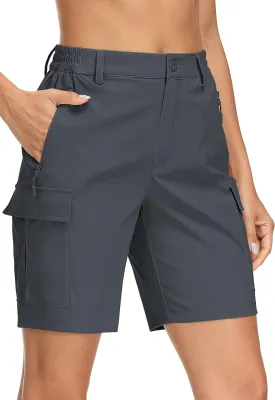 MAGCOMSEN Women's 7" Hiking Shorts Lightweight Quick Dry Water Resistant Golf Cargo Shorts with 5 Pockets Summer Casual