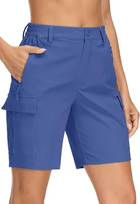 MAGCOMSEN Women's 7" Hiking Shorts Lightweight Quick Dry Water Resistant Golf Cargo Shorts with 5 Pockets Summer Casual