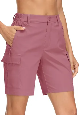MAGCOMSEN Women's 7" Hiking Shorts Lightweight Quick Dry Water Resistant Golf Cargo Shorts with 5 Pockets Summer Casual