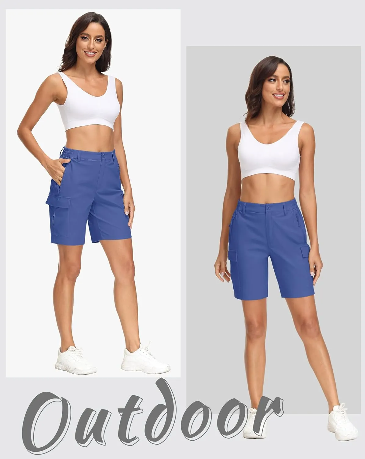 MAGCOMSEN Women's 7" Hiking Shorts Lightweight Quick Dry Water Resistant Golf Cargo Shorts with 5 Pockets Summer Casual