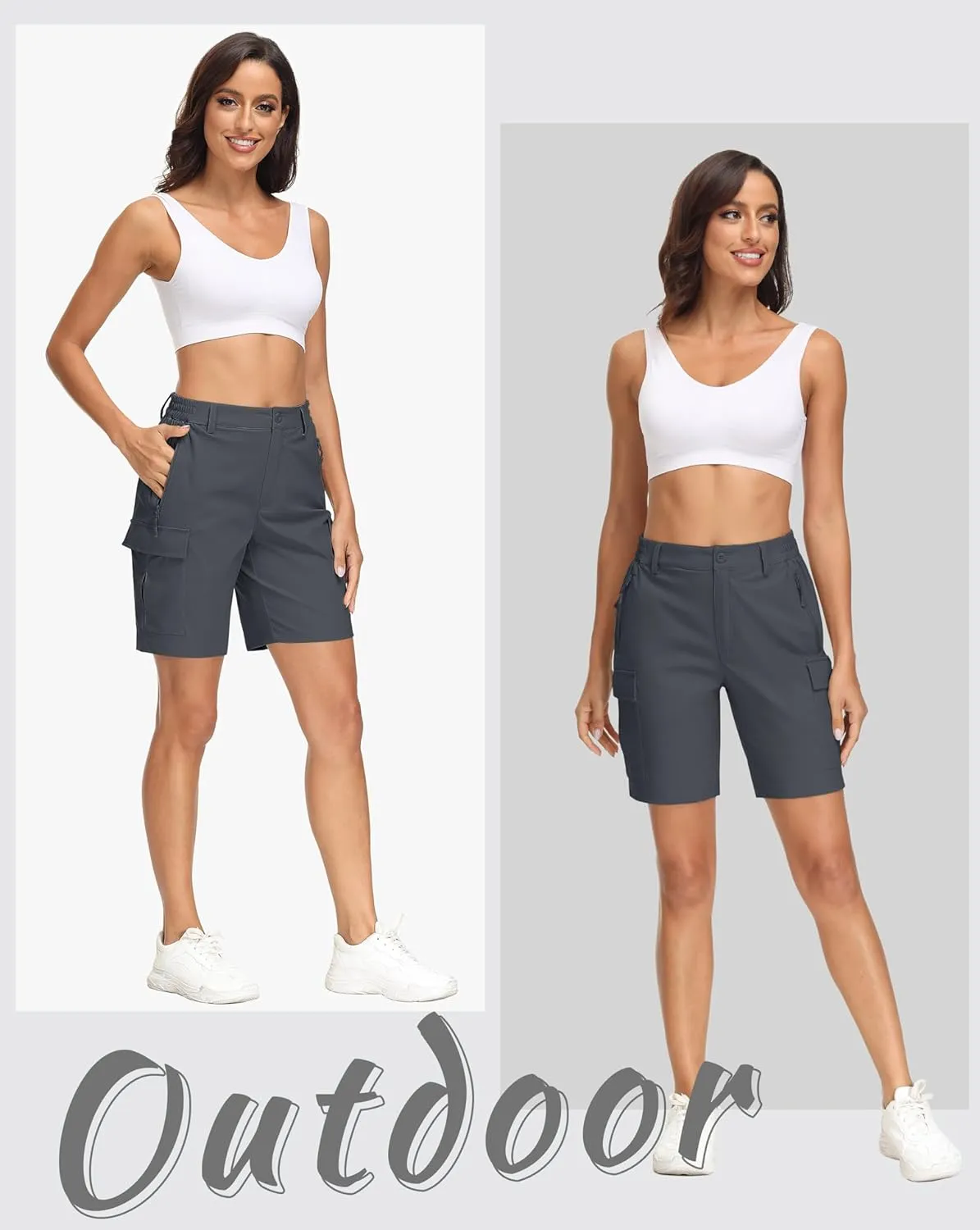 MAGCOMSEN Women's 7" Hiking Shorts Lightweight Quick Dry Water Resistant Golf Cargo Shorts with 5 Pockets Summer Casual