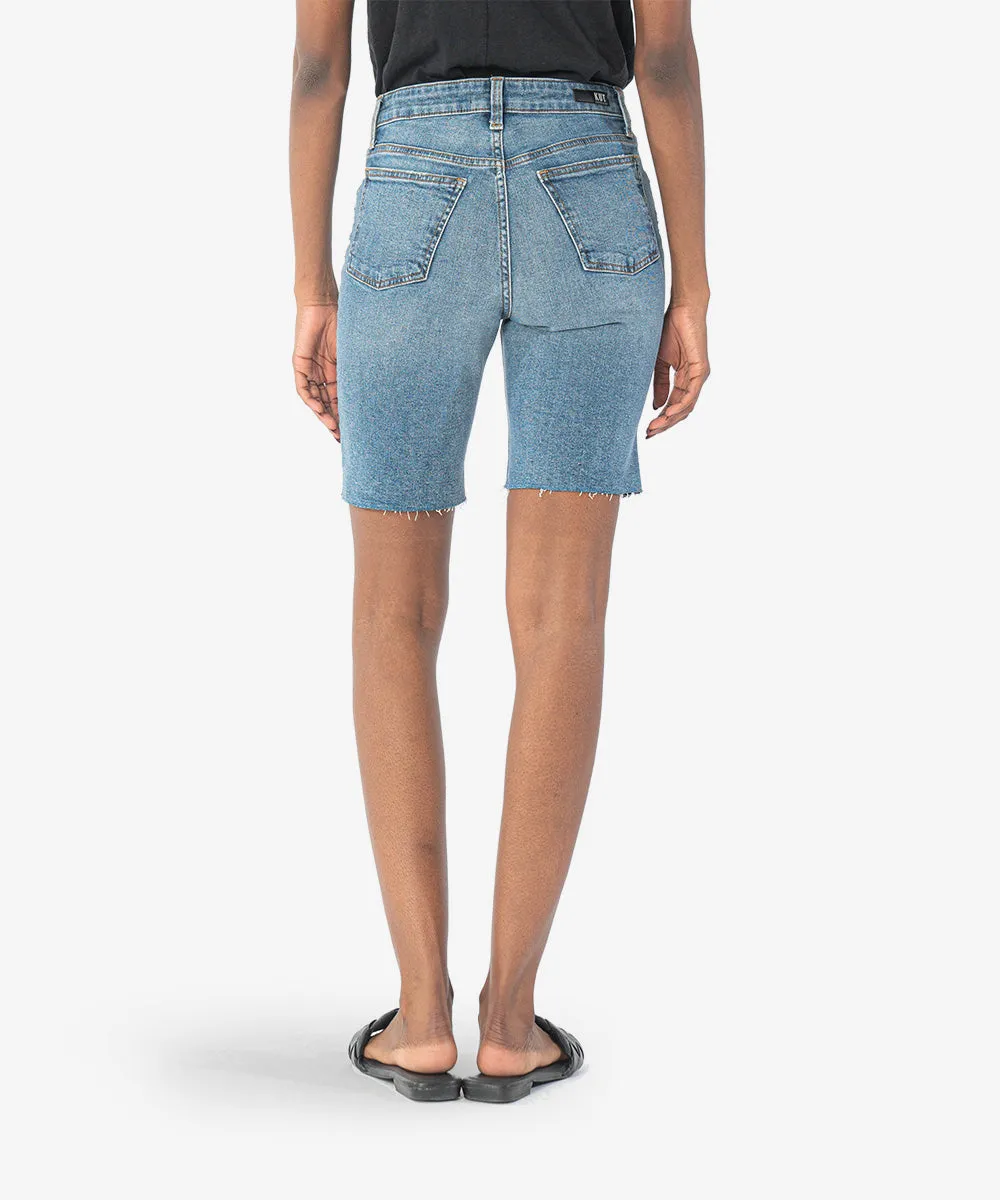 Margot High Rise Long Short Hidden Button Raw Hem