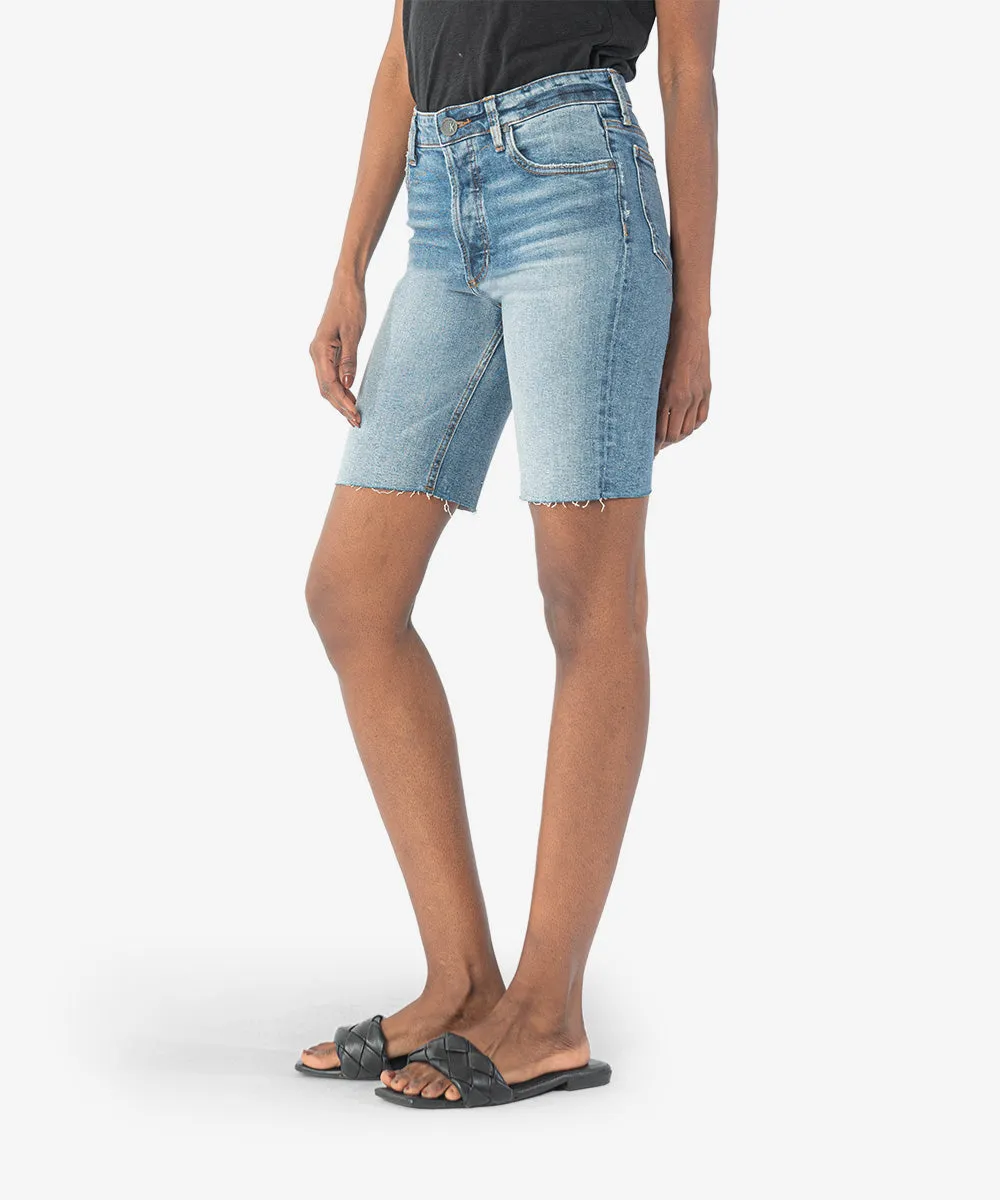 Margot High Rise Long Short Hidden Button Raw Hem
