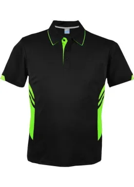 Mens Tasman Polo Black/Neon Green