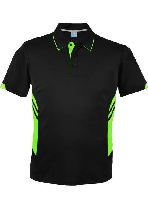 Mens Tasman Polo Black/Neon Green