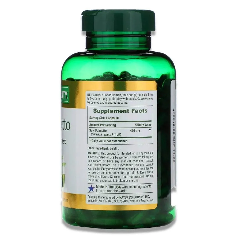 Nature's Bounty - Saw Palmetto, 450 mg - 250 Capsules - 12 Pack