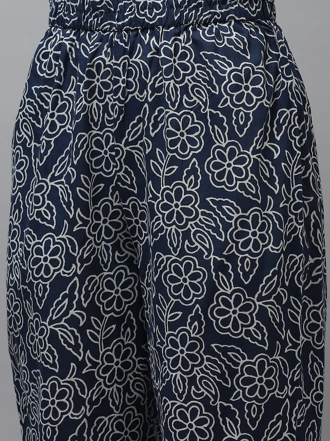 Navy Blue & White Printed Dupatta Set