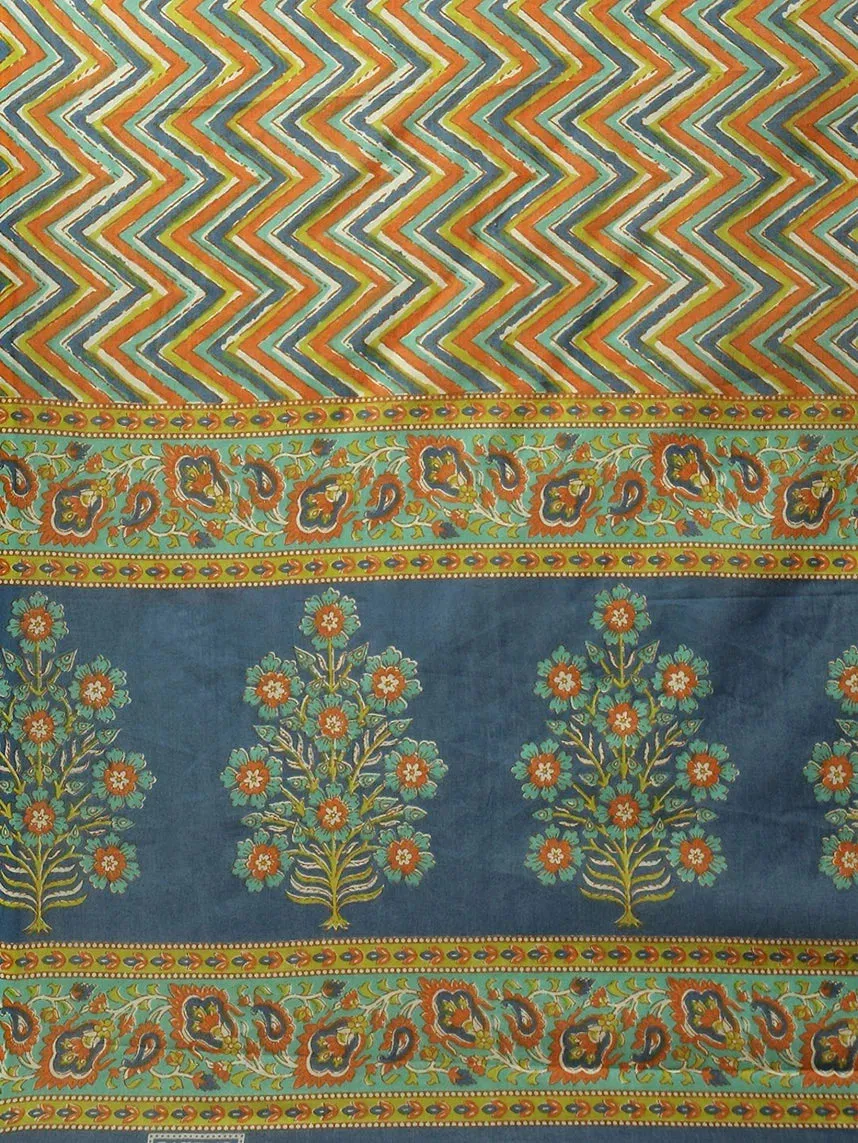 Navy Blue Printed Cotton Dupatta Set