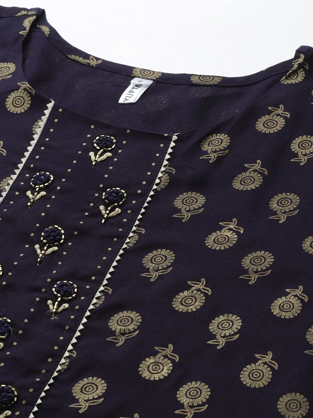Navy Blue Printed Kurta Set