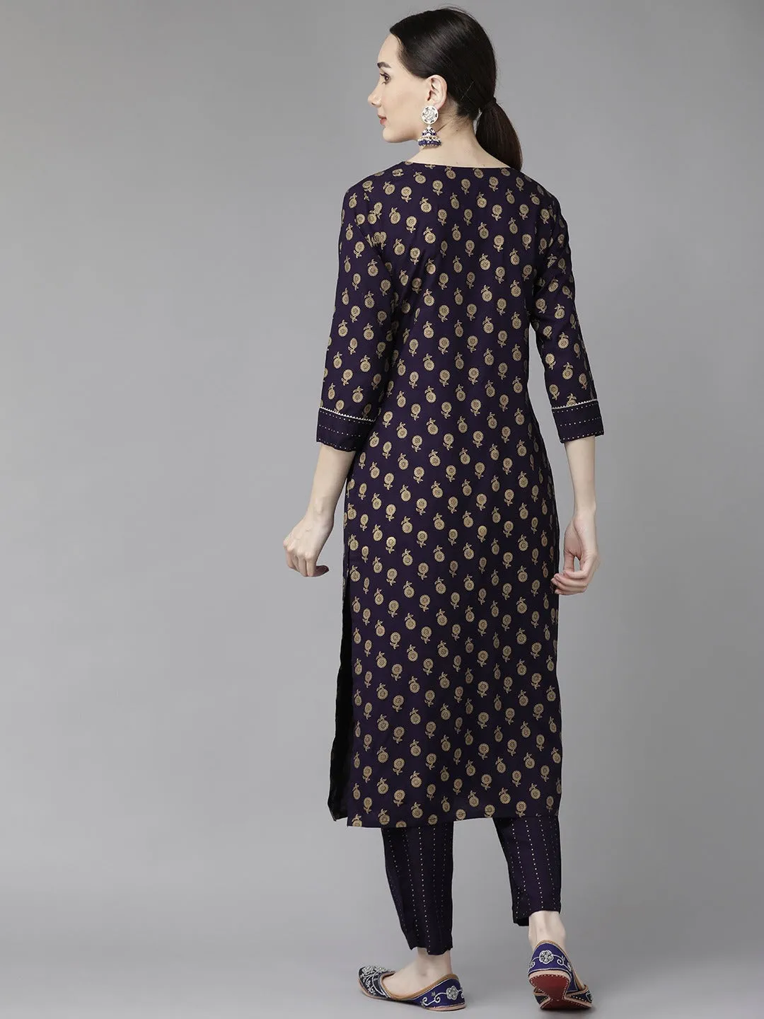 Navy Blue Printed Kurta Set