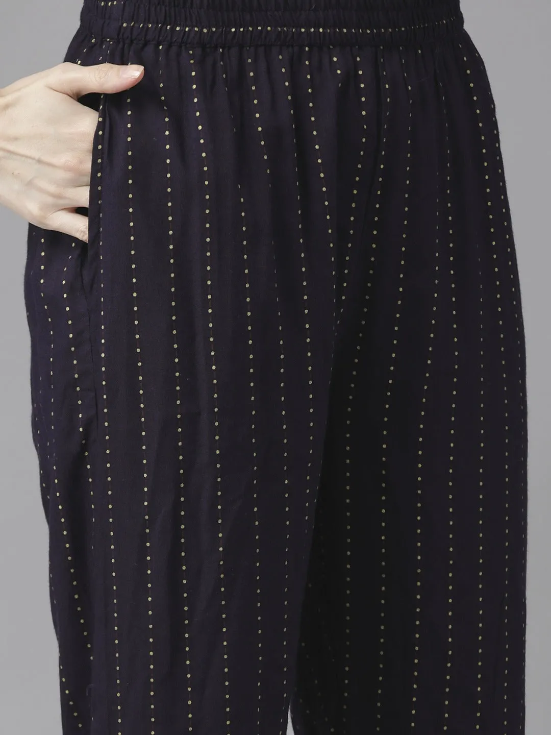 Navy Blue Printed Kurta Set