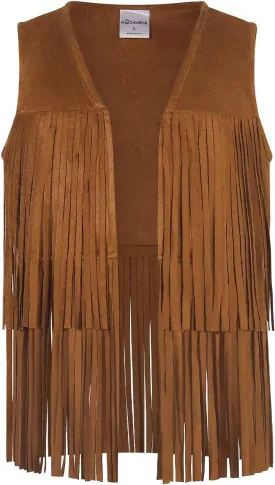 Noomelfish Girls Suede Fringe Vest Sleeveless Boho Tassels Jacket Cardigan (5-12 Years)