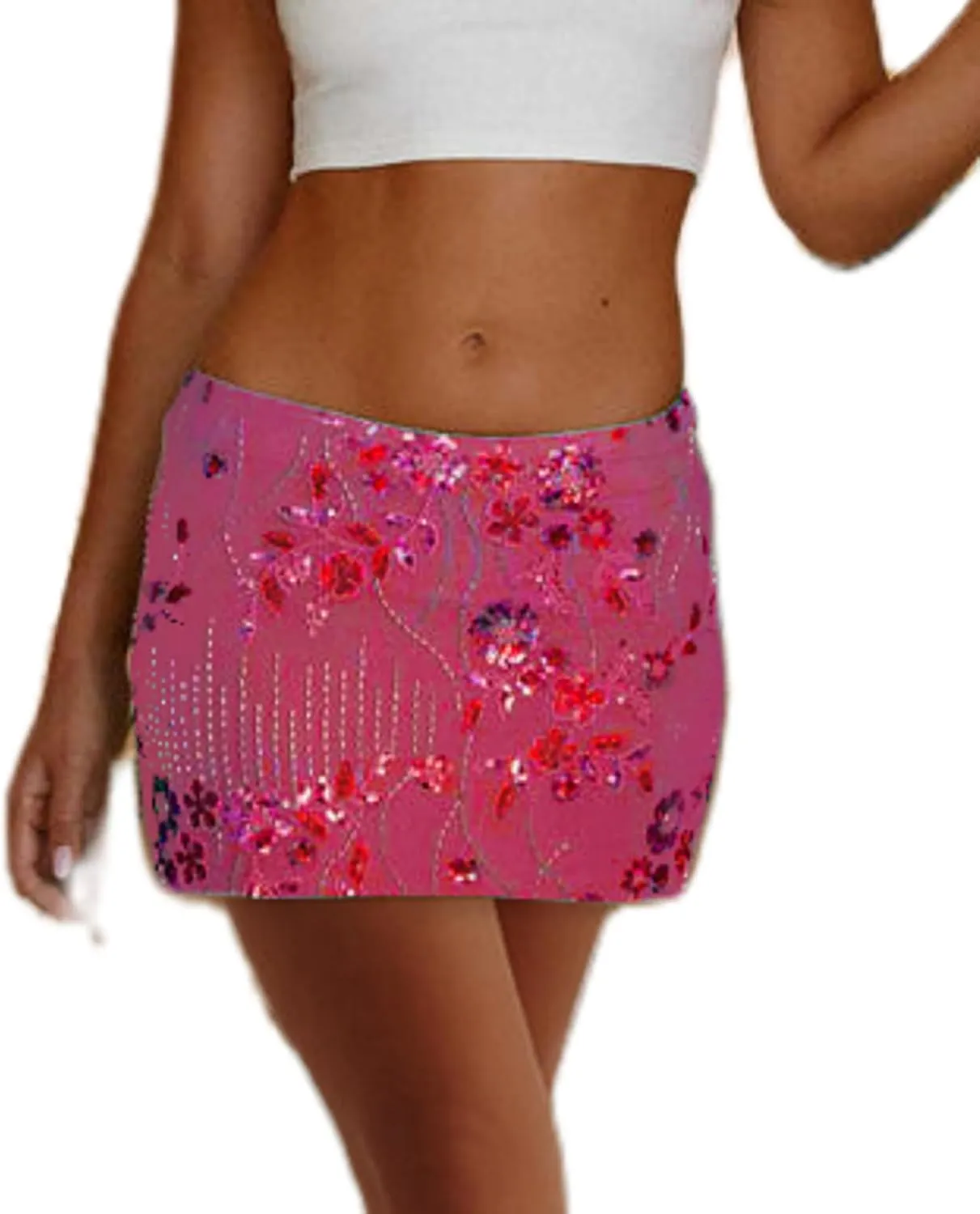 NUFIWI Women Sequin Glitter Mini Skirts Low Waist Sparkle Skinny Short Skirts Y2K Bodycon Shining Dance Party Skirt