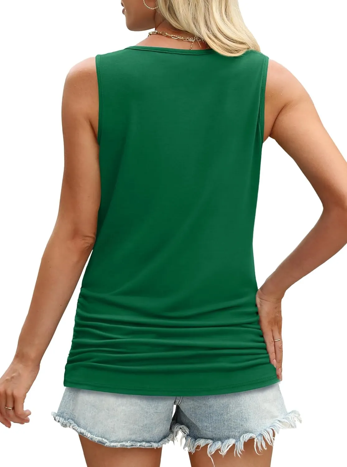 OFEEFAN Womens Ruched Tank Tops Crewneck Casual Summer Tops Basic Sleeveless Shirts