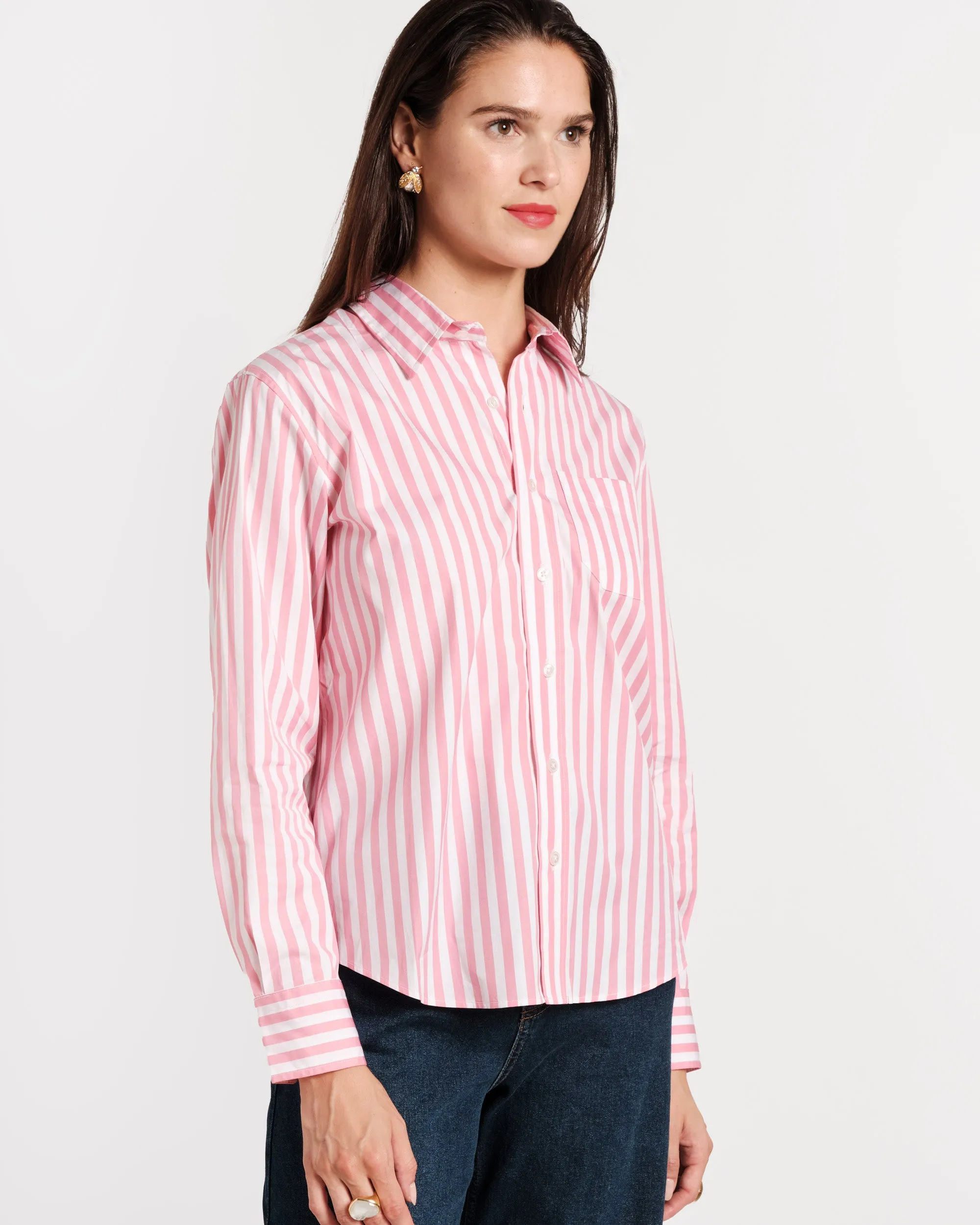 Perfect Button Down Stripe Pink White