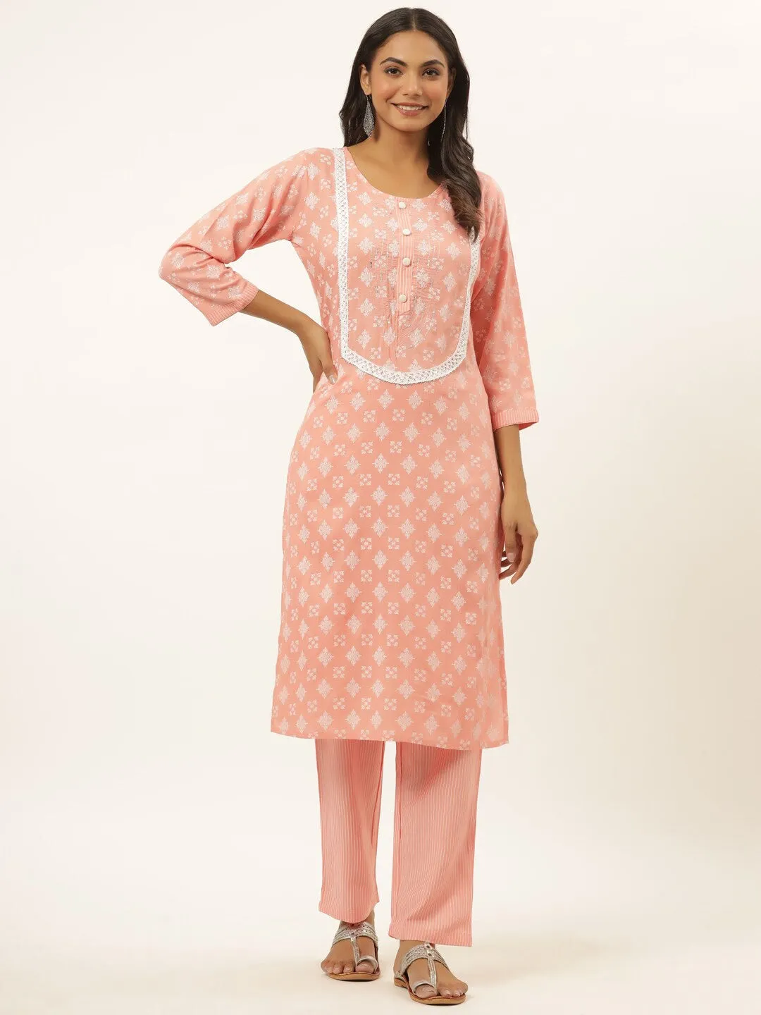 Pink Ethnic Motifs Printed Kurta Set
