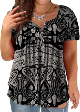 Plus-Size Tops for Women Summer Henley Shirts Flowy Tunics Tee