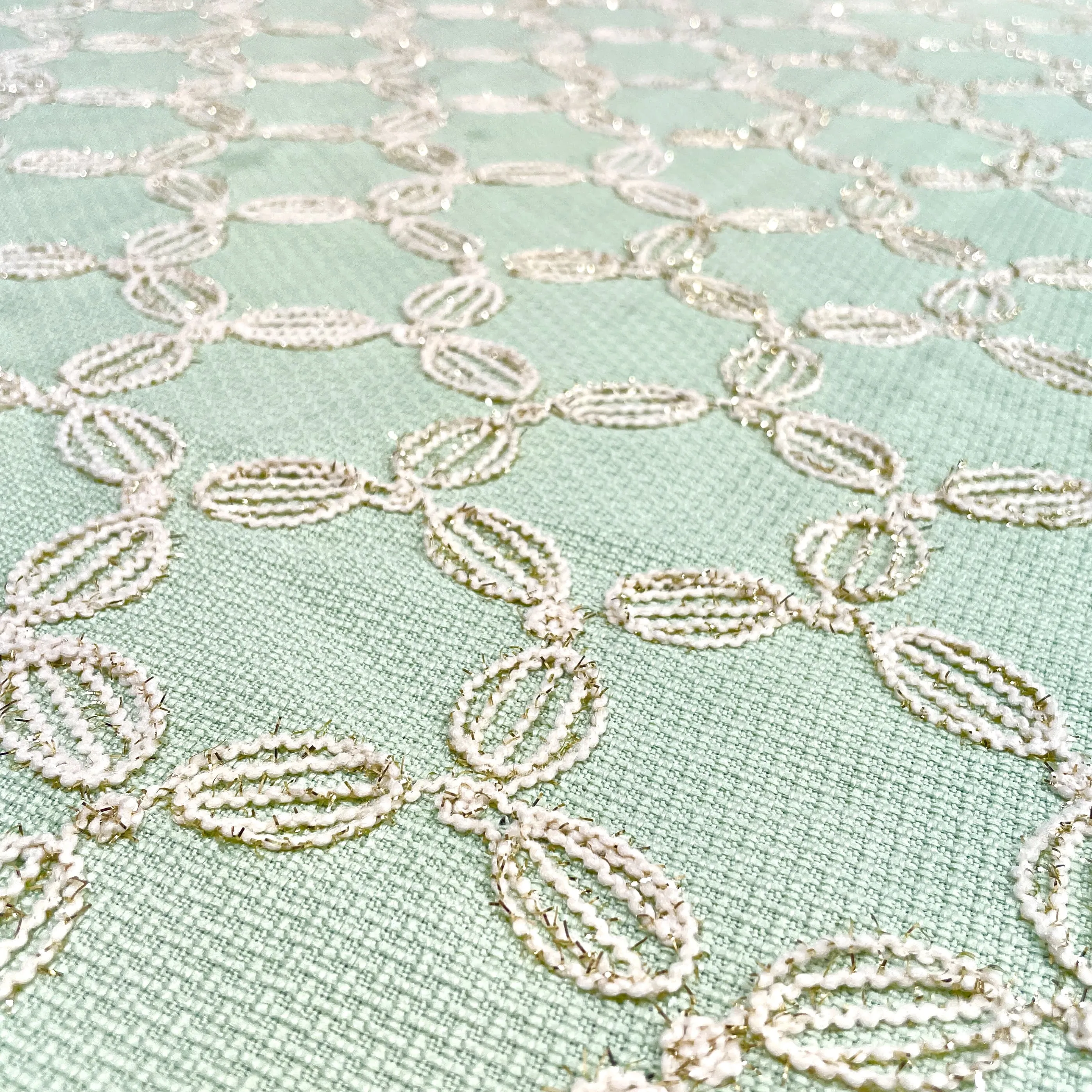 Premium Light GreenFloral Handloom Tweed Fabric