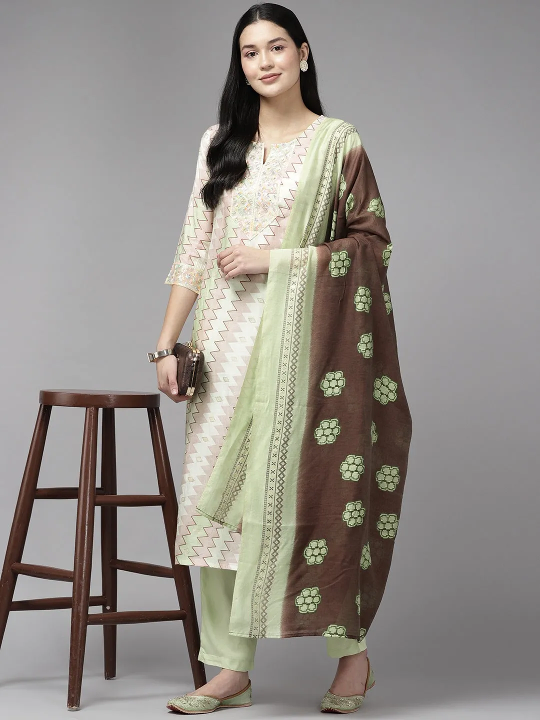 Printed Sequinned Dupatta Set