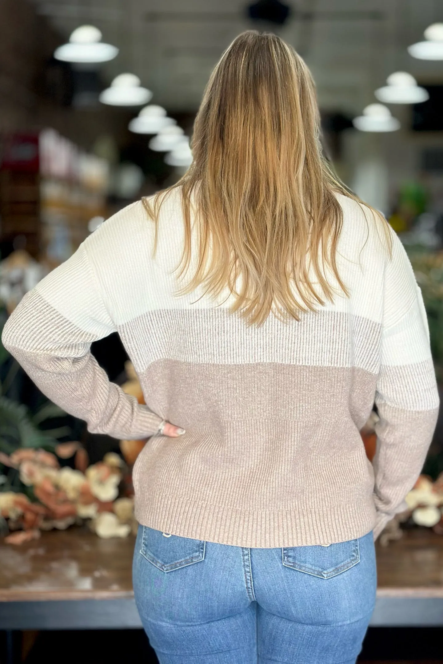 Ribbed Mock Neck 1/4 Zip Sweater