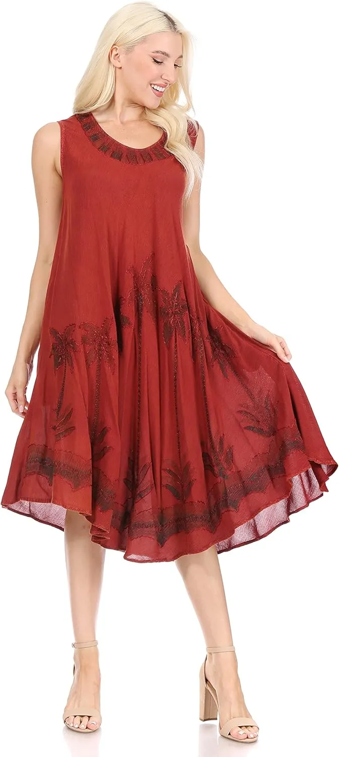 Sakkas Watercolor Palm Tree Tank Caftan Short Dress