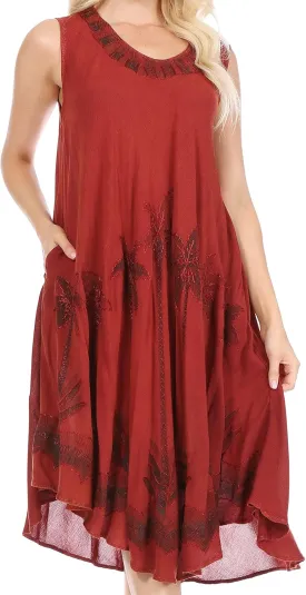 Sakkas Watercolor Palm Tree Tank Caftan Short Dress