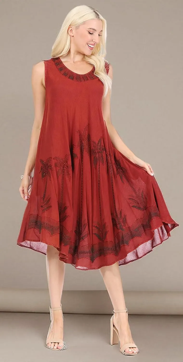 Sakkas Watercolor Palm Tree Tank Caftan Short Dress