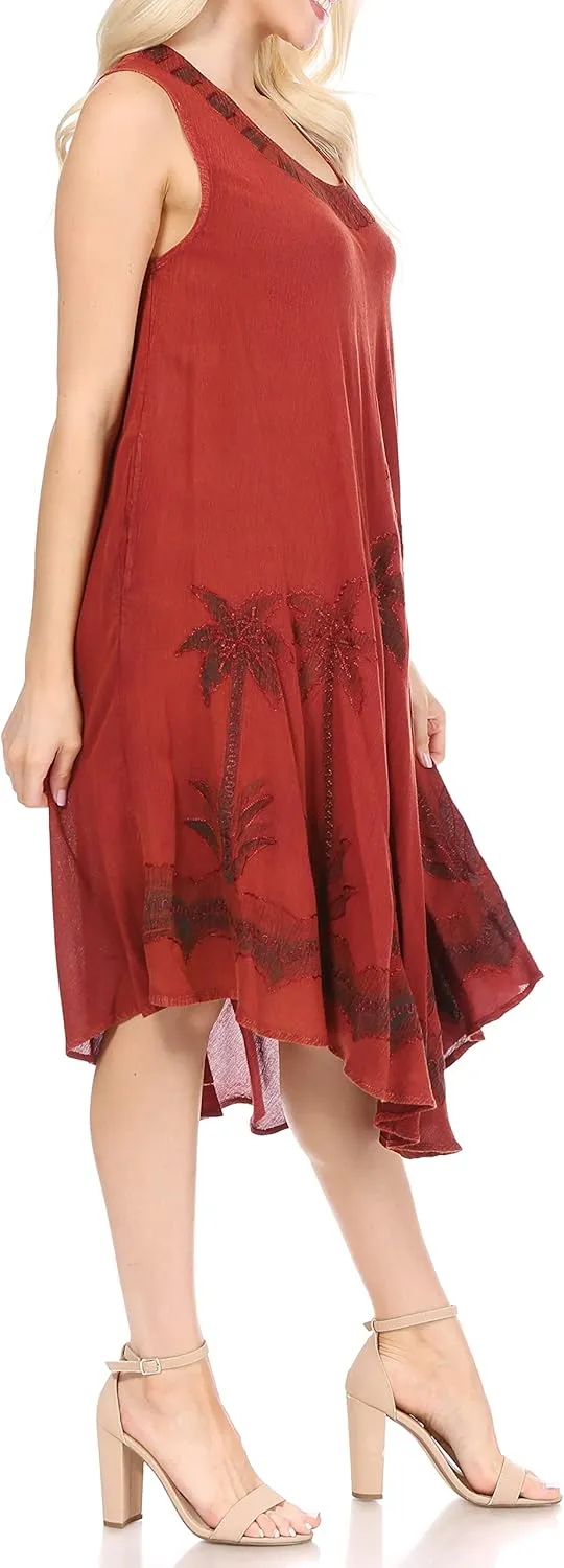 Sakkas Watercolor Palm Tree Tank Caftan Short Dress
