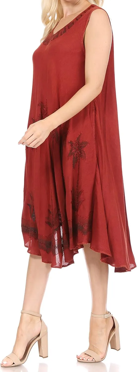Sakkas Watercolor Palm Tree Tank Caftan Short Dress