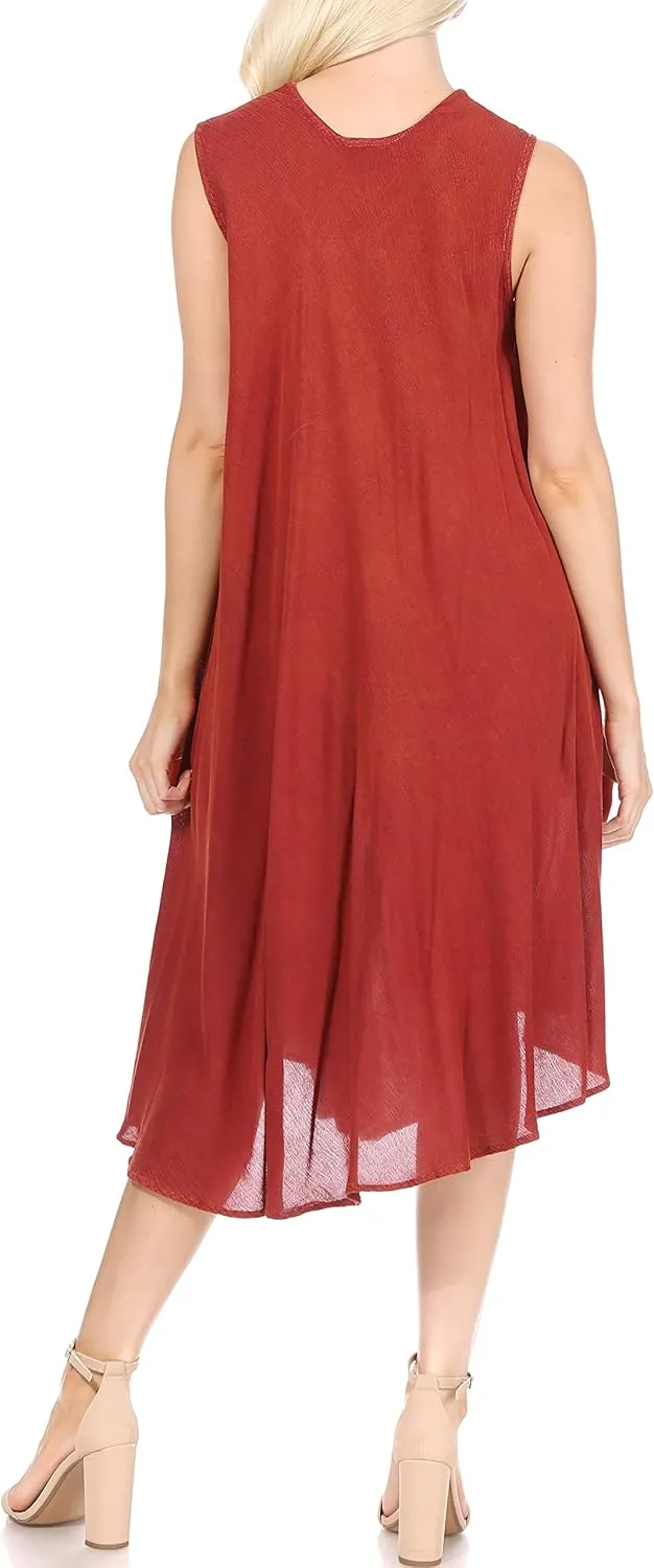 Sakkas Watercolor Palm Tree Tank Caftan Short Dress