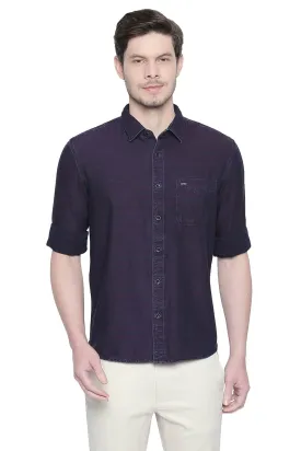 Slim Fit Indigo Weft Stripes Shirt