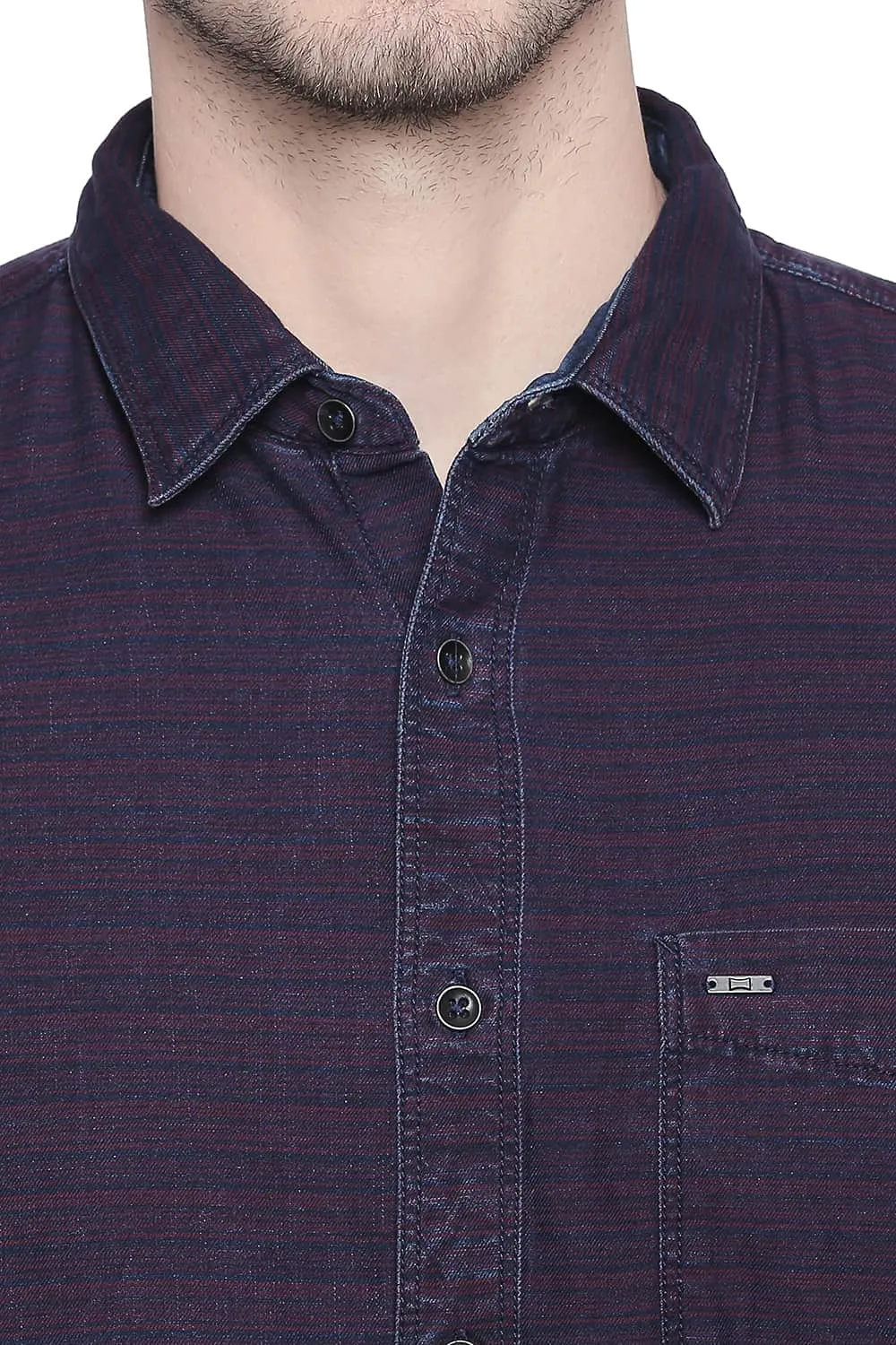 Slim Fit Indigo Weft Stripes Shirt