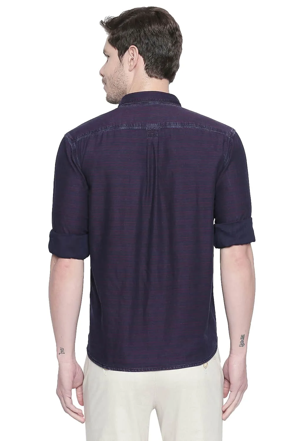 Slim Fit Indigo Weft Stripes Shirt
