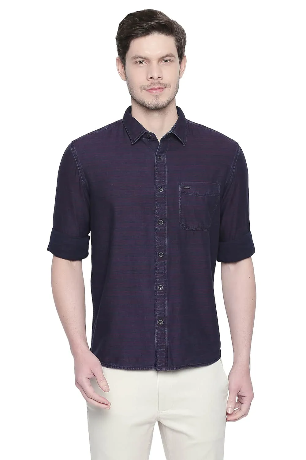 Slim Fit Indigo Weft Stripes Shirt