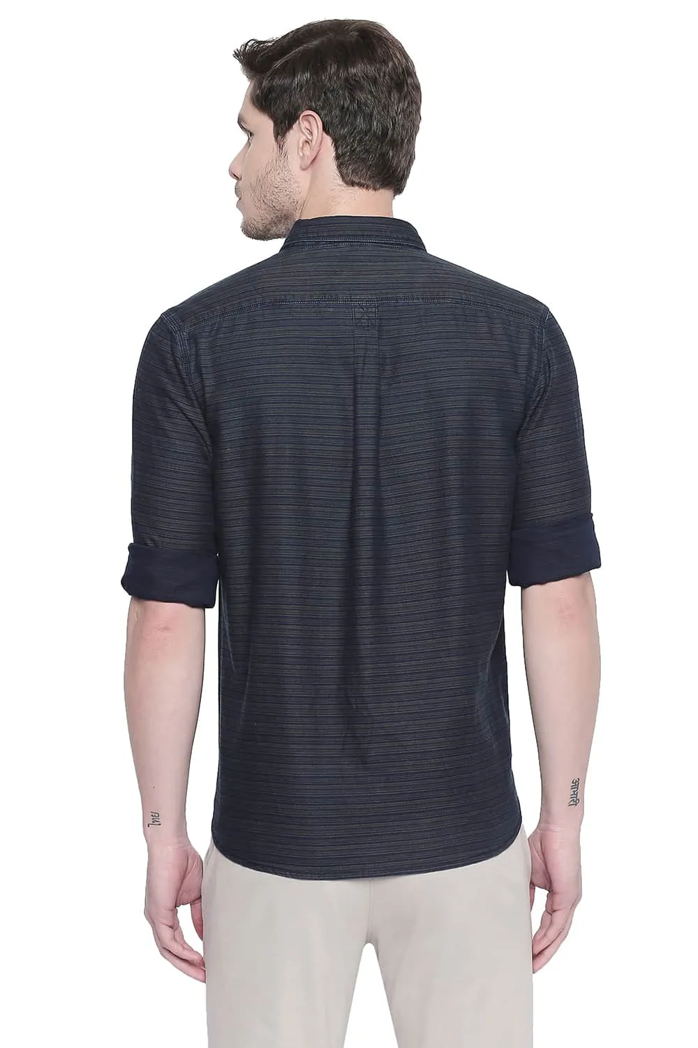 Slim Fit Indigo Weft Stripes Shirt