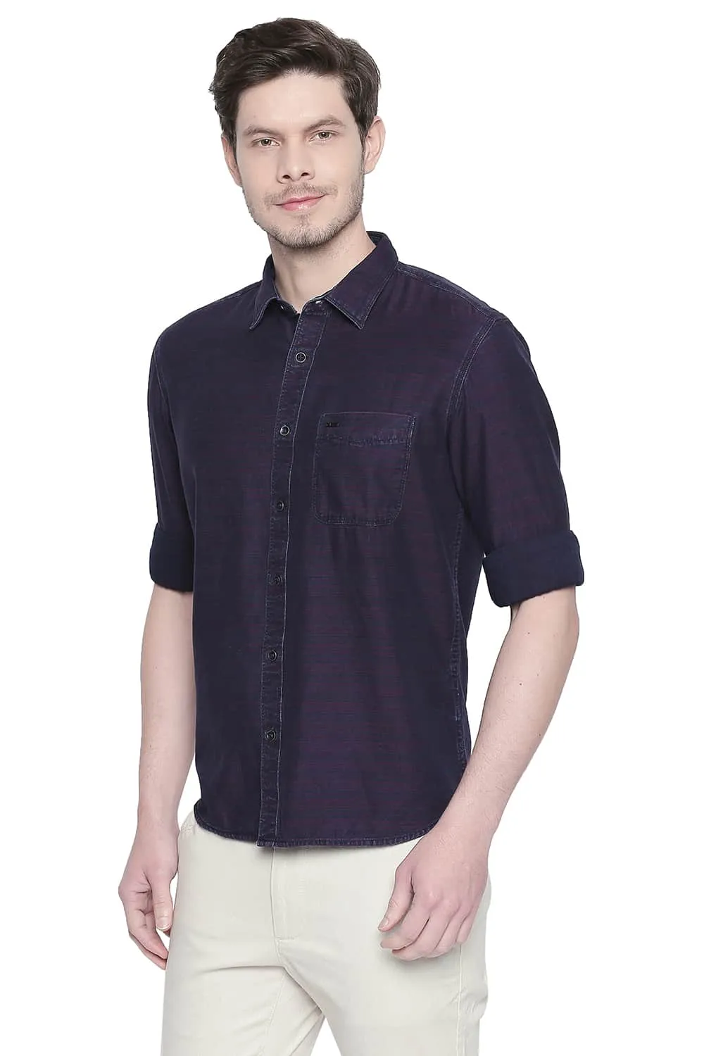 Slim Fit Indigo Weft Stripes Shirt