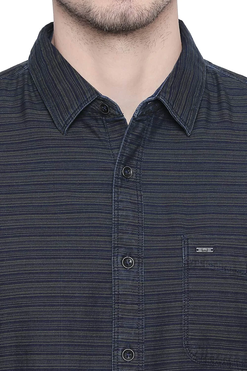 Slim Fit Indigo Weft Stripes Shirt