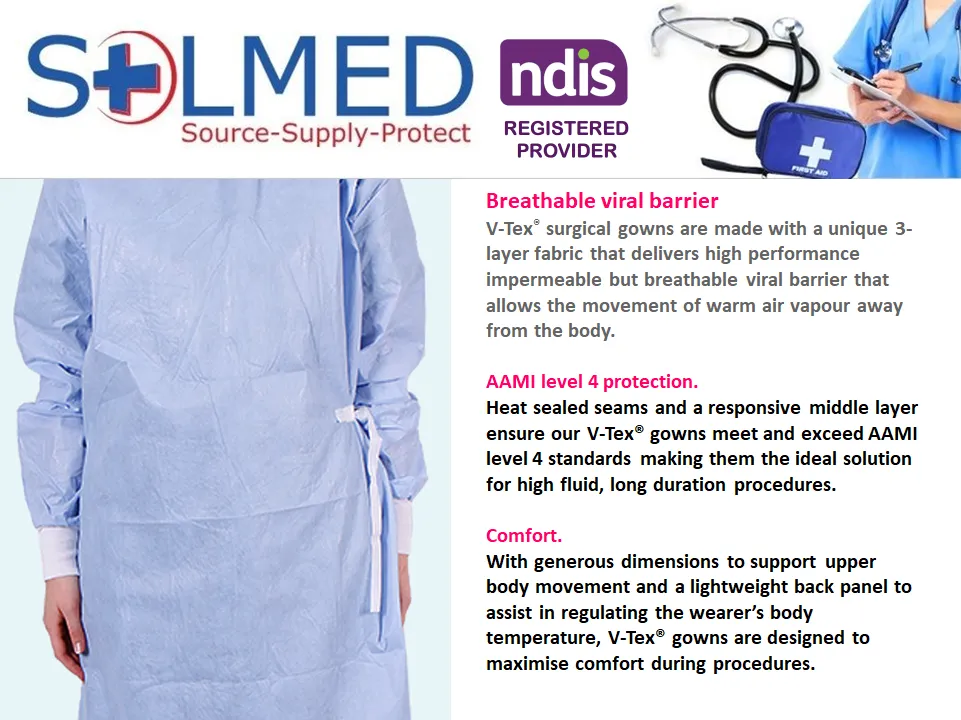 SURGICAL MEDICAL GOWN LIQUID AND VIRAL PROTECTION V-TEX® AAMI LEVEL 4