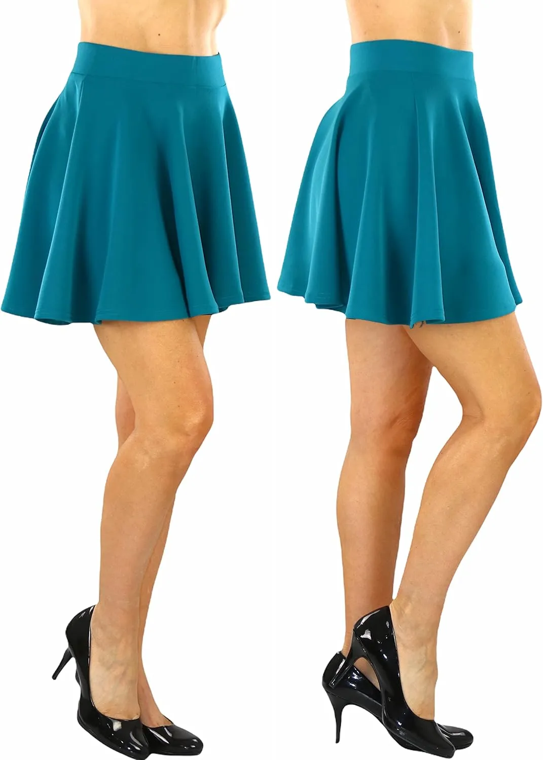 ToBeInStyle Womens Flared Above Knee Basic Versatile Stretchy A-line Skater Skirt
