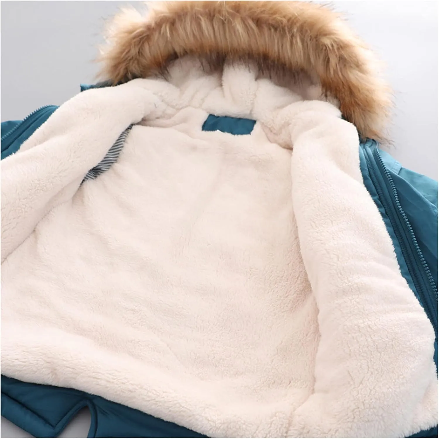 Toddler Girls Boys Padded Parka Thick Warm Jacket Faux Fur Hooded Fleece Coat for Kids Midweight Winter Jacket
