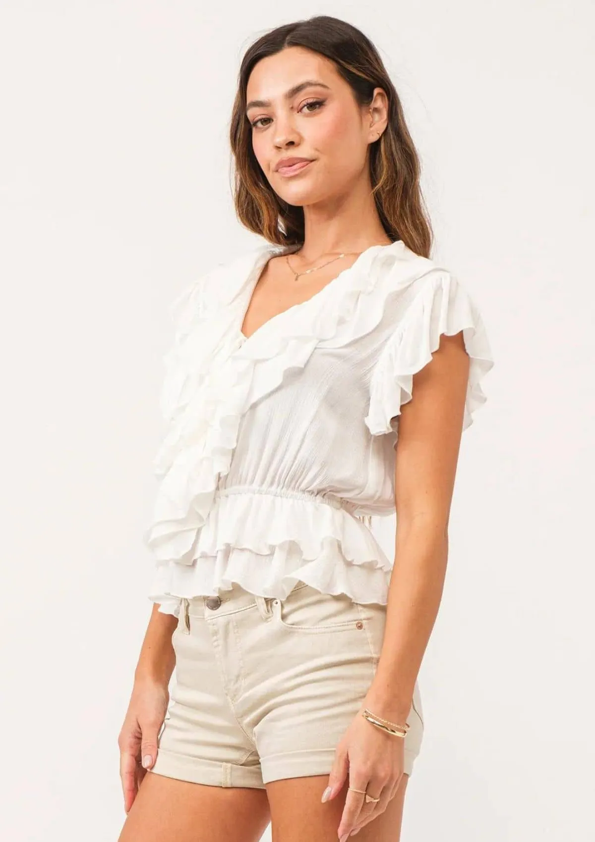 Tristen Multi-Ruffle Sleeveless Top