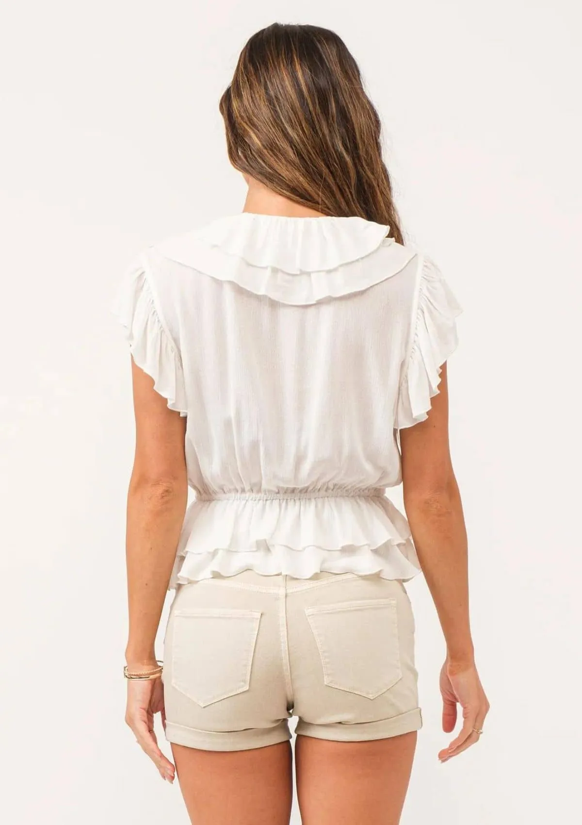 Tristen Multi-Ruffle Sleeveless Top